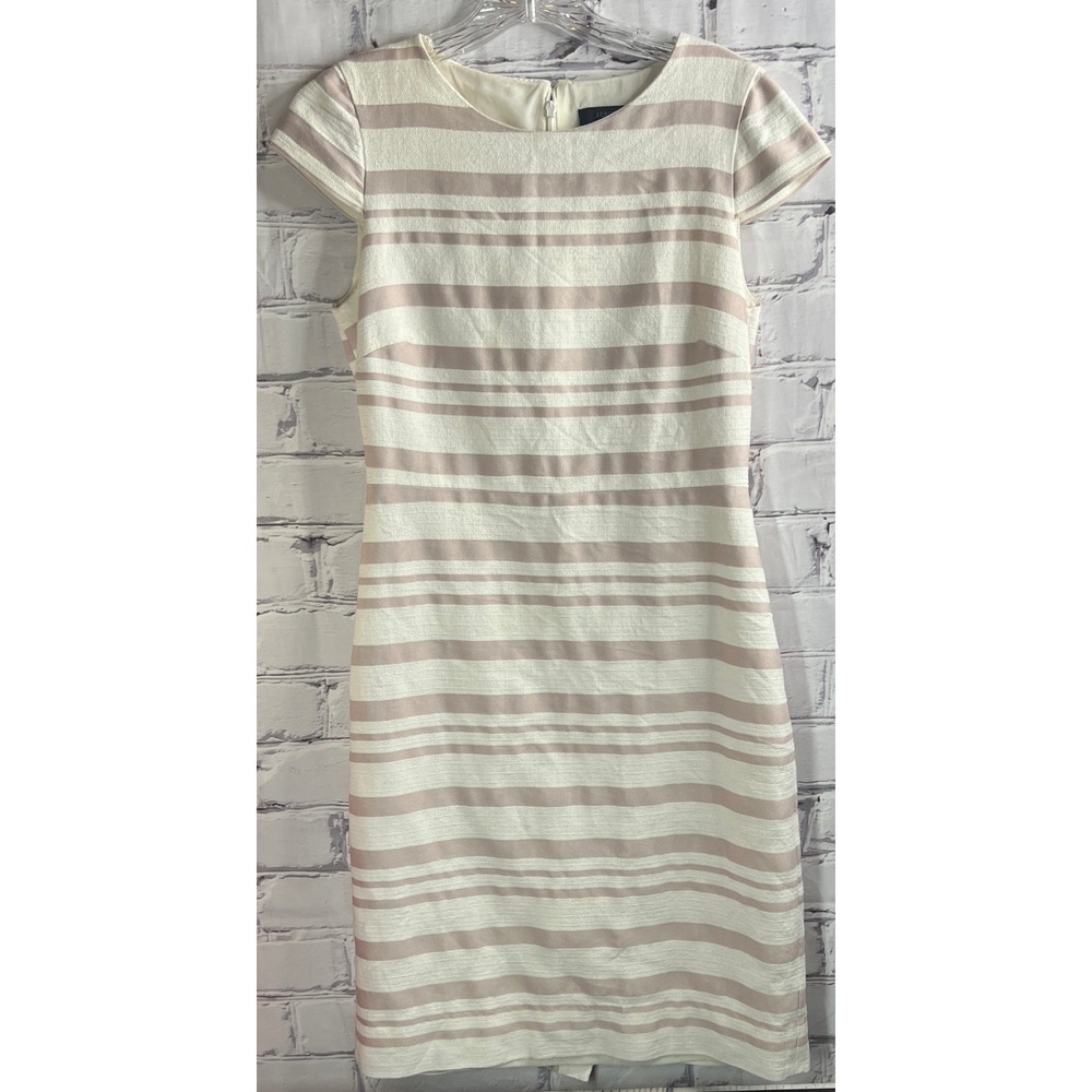 J.Crew Sheath Dress Women 4 Blush Cream Pink Striped Cap Sleeve Textured Lined
